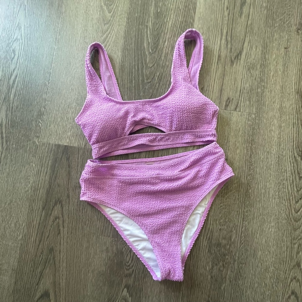 Mauve Textured Two-Piece Swim Set